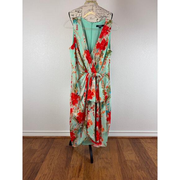 Badgley Mischka Red and Blue Floral Midi Dress - Picture 4 of 8